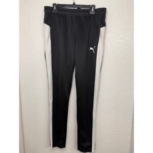 Puma Mens Black White Side Stripe Track Pants Tapered Joggers Size Large‎